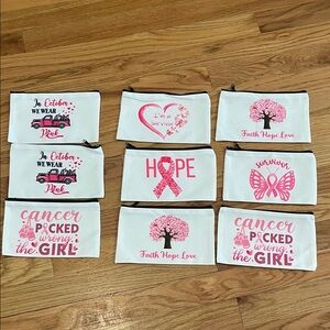 Pink and White Inspirational Pouches. Breast cancer awareness.  Bundle of nine.
